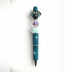 ​✨ Handmade Teal Bling Bat Rhinestone Beaded Pen | Goth Glam